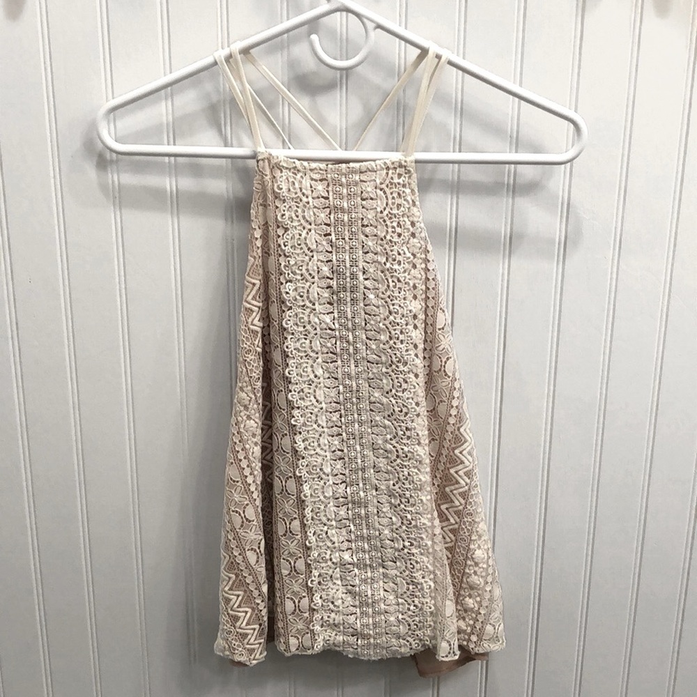 AQUA High Neck Eyelet Tank Top